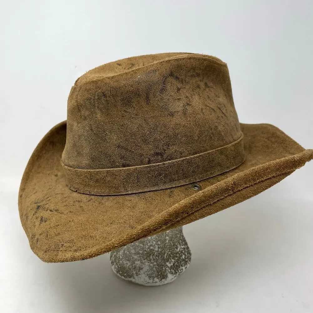 Henschel Hats Mountaineer Western Leather Aussie Hat Brown Distressed unisex L